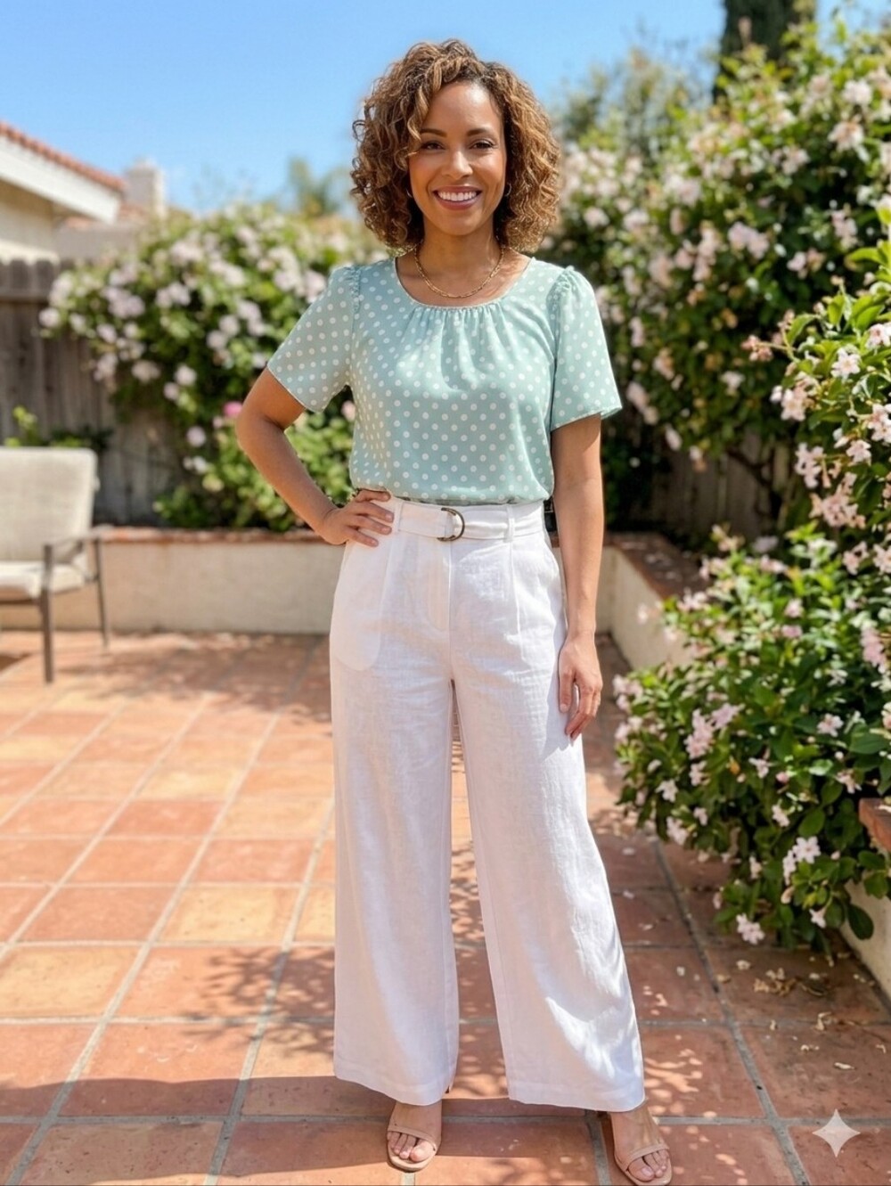 Lauren Conrad Green and Cream Polka Dot Short Sleeve Blouse Size XL - Picture 7 of 10